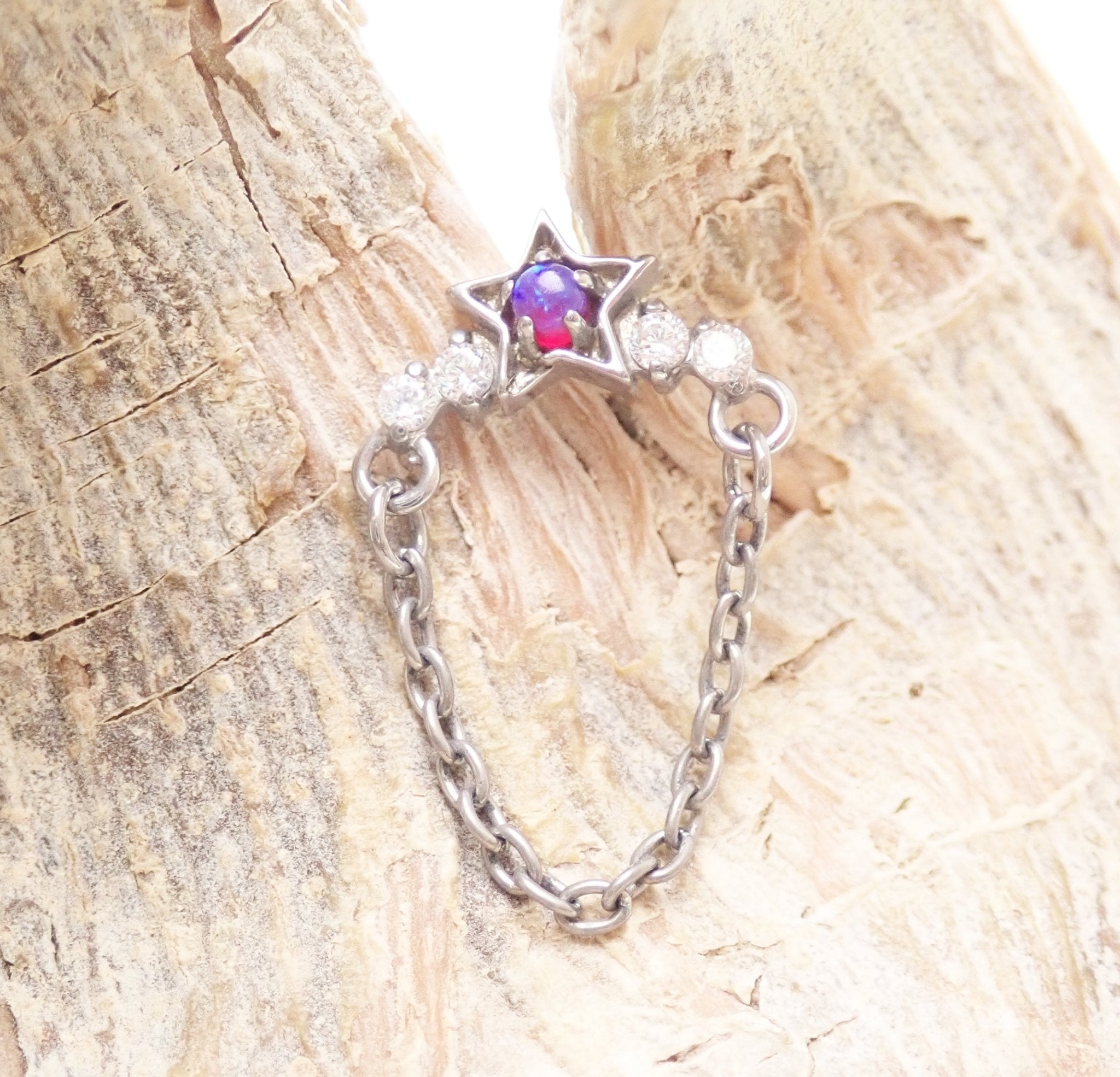 Star Opal Chain Helix Titanium Flatback Piercing - 20g, 18g, 16g, 14g - Body Clickers Body Jewelry