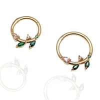 Sterling Silver 925 Leaf Hinged Clicker Emerald green CZ - Body Clickers Body Jewelry