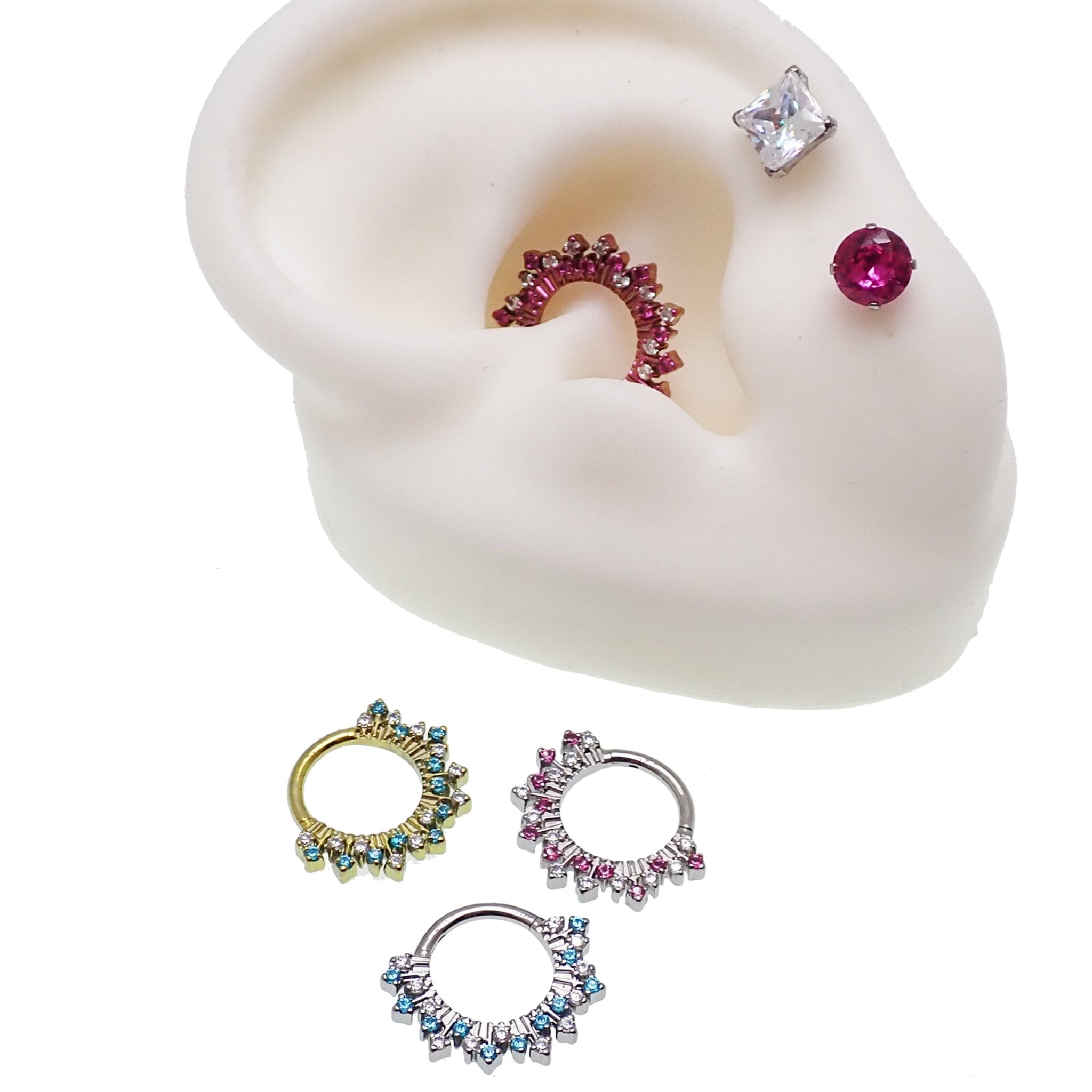 16g Titanium Sunburst CZ Clicker 8mm, 10mm - Body Clickers Body Jewelry