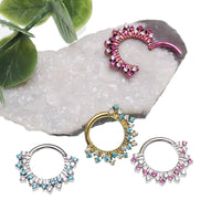 16g Titanium Sunburst CZ Clicker 8mm, 10mm - Body Clickers Body Jewelry