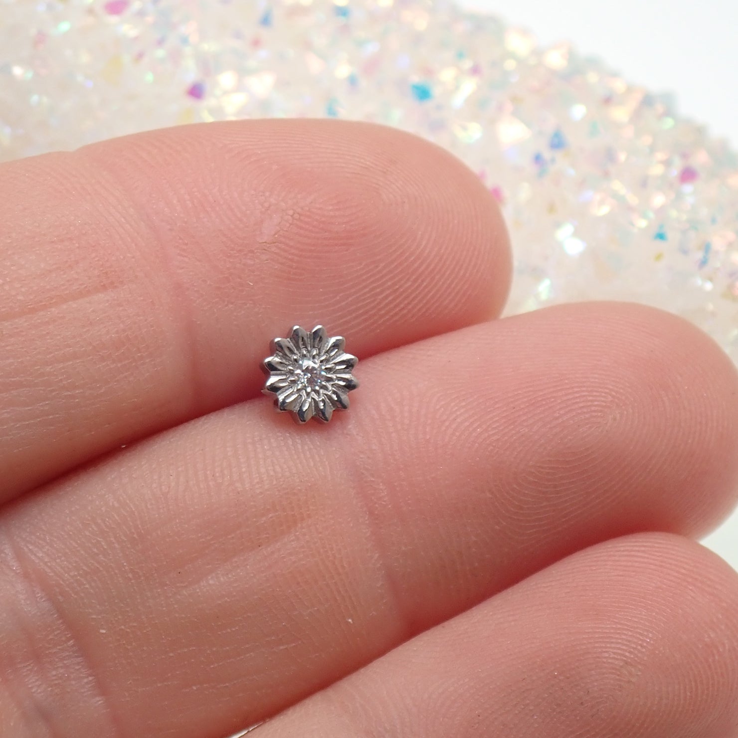 Titanium Sunflower CZ Lip _ Ear piercing - Body Clickers Body Jewelry