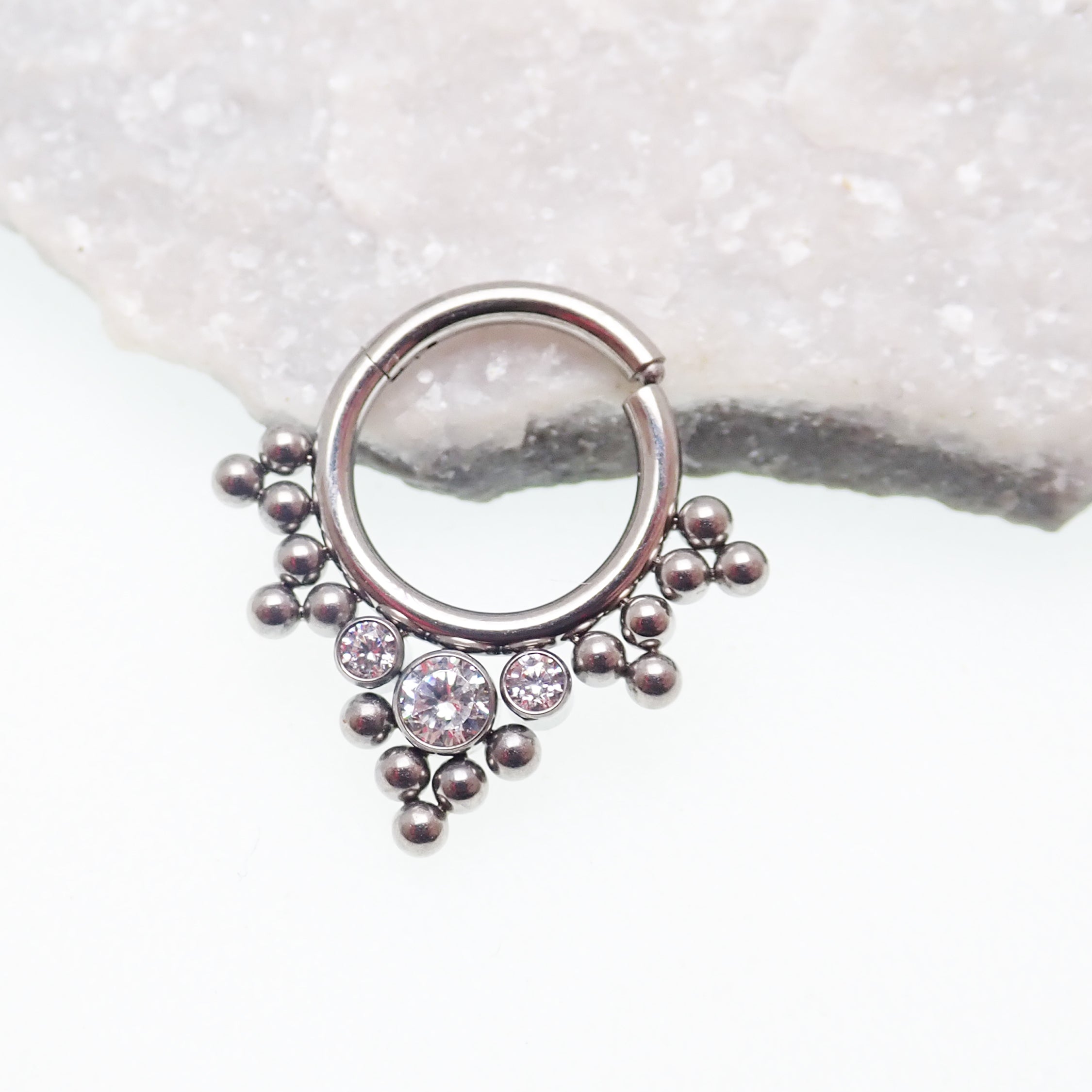 Beaded & CZ Hinged  Titanium Clicker 16g