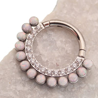 White Opal & Clear CZ Titanium Clicker 16g - Body Clickers Body Jewelry
