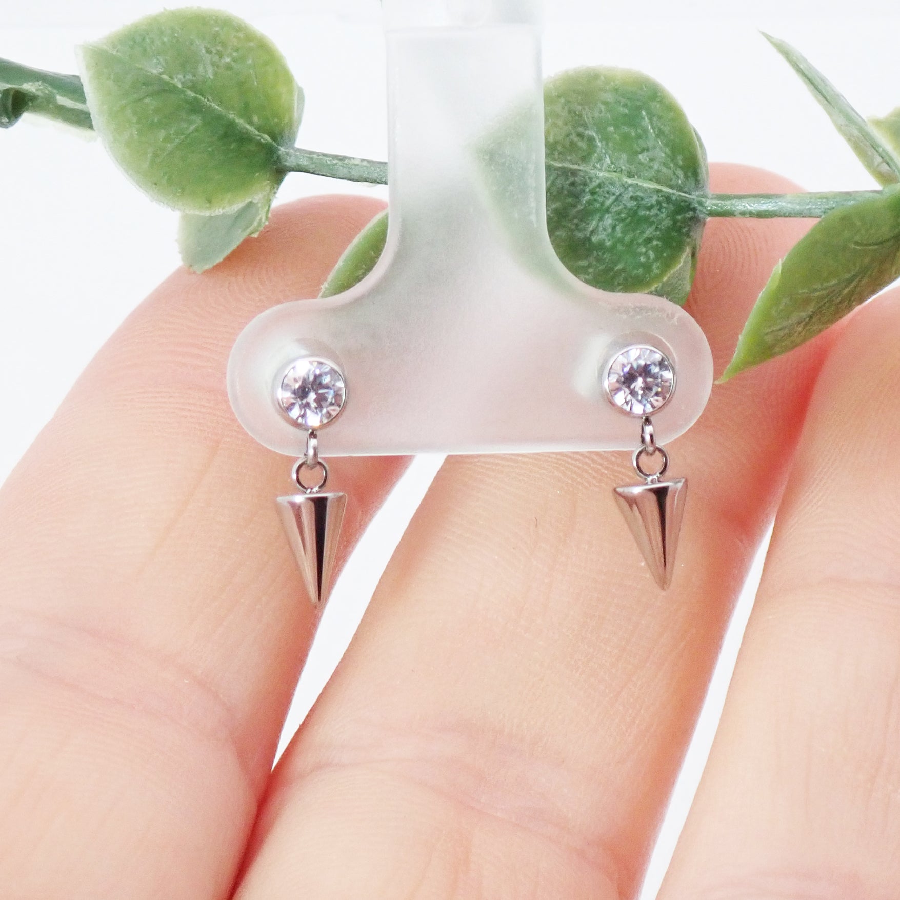 Titanium CZ and spike cone drop Earring - Body Clickers Body Jewelry