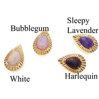 Fire Opal Teardrop, PVD Gold, internally threaded flatback - Body Clickers Body Jewelry