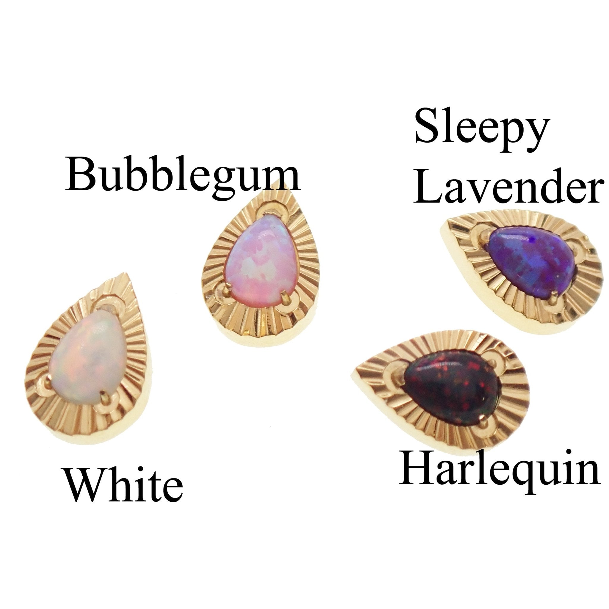 Fire Opal Teardrop, PVD Gold, internally threaded flatback - Body Clickers Body Jewelry