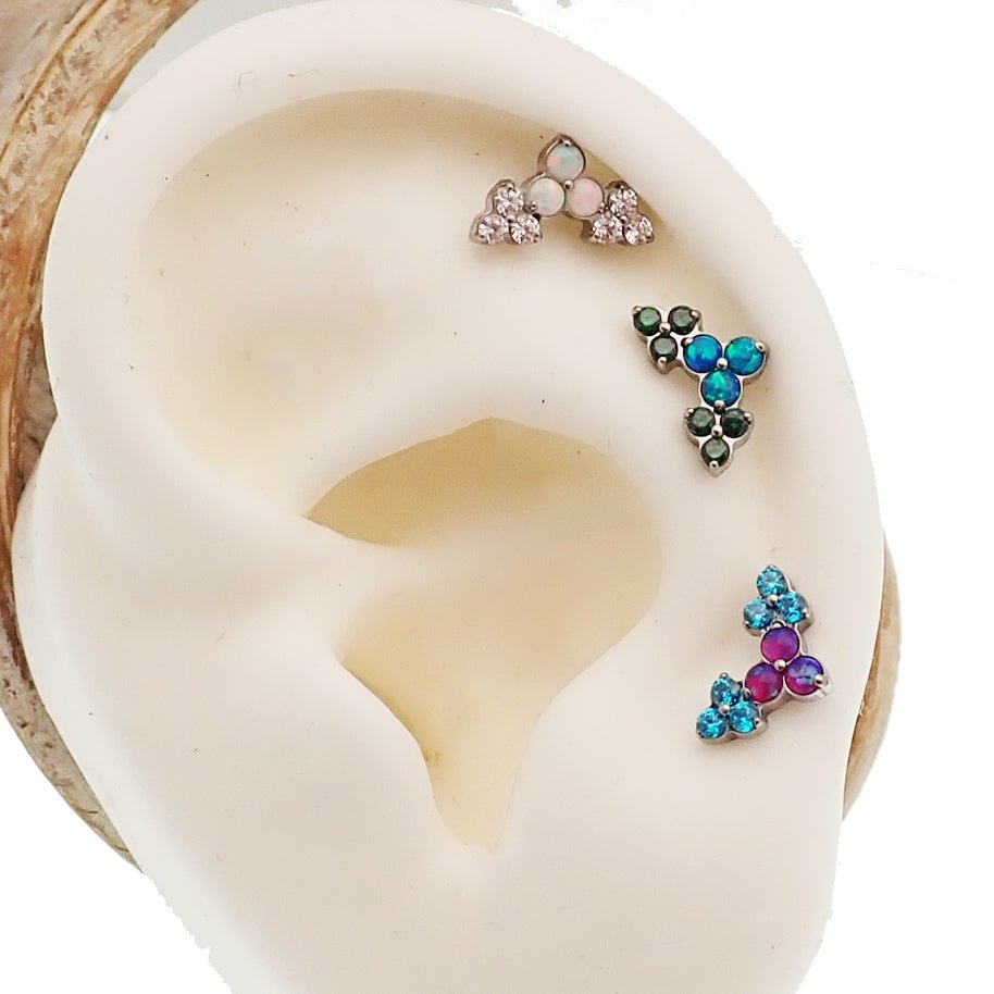 Trinity cluster threadless piercing, 20g,18g,16g,14g flatback - Body Clickers Body Jewelry