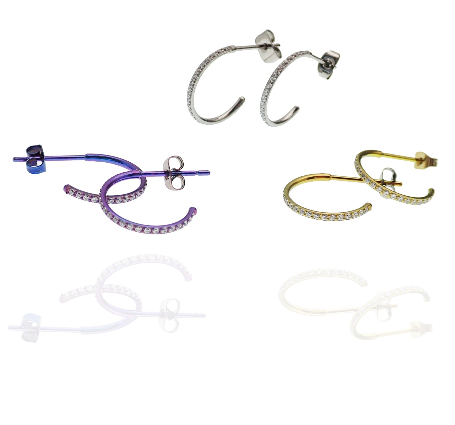 Titanium simple CZ Hoop Earrings - Body Clickers Body Jewelry