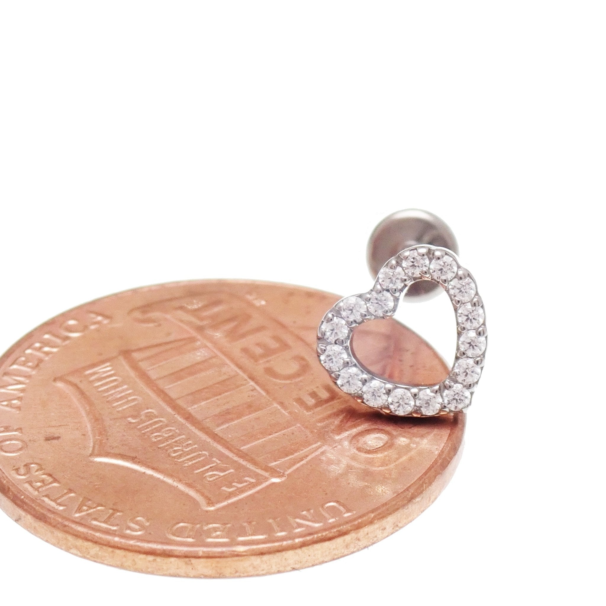 Internally Threaded Hollow CZ heart Titanium Flatback Piercing - Body Clickers Body Jewelry