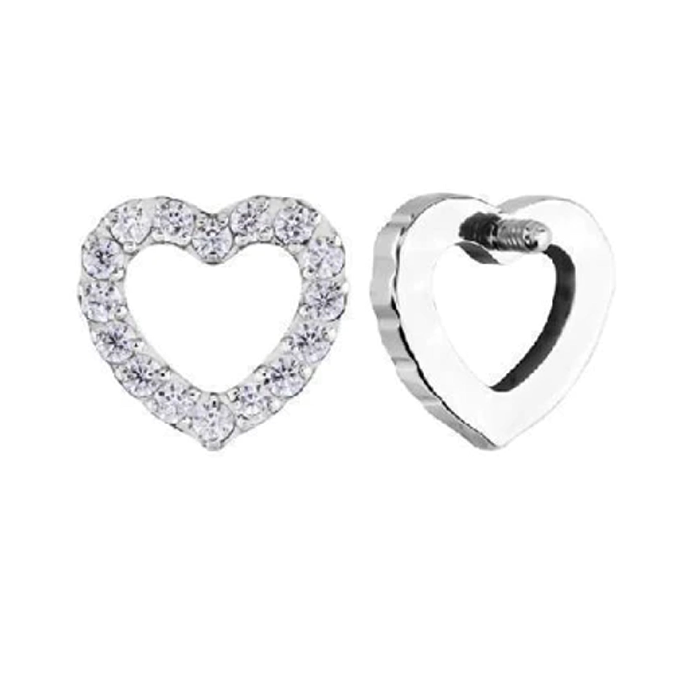 Internally Threaded Hollow CZ heart Titanium Flatback Piercing - Body Clickers Body Jewelry