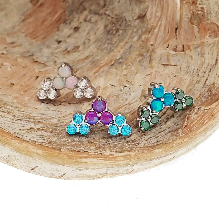 Trinity cluster threadless piercing, 20g,18g,16g,14g flatback - Body Clickers Body Jewelry