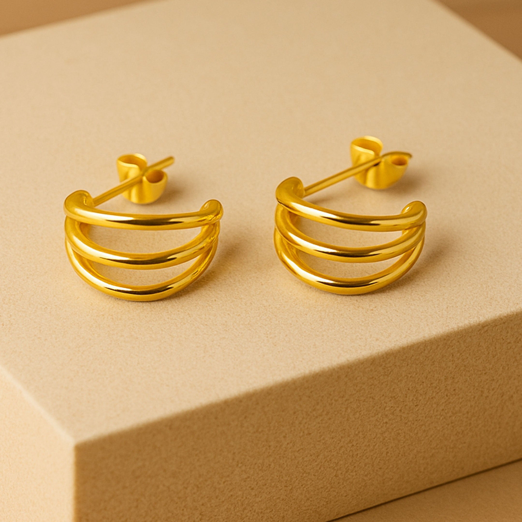 Triple Hoop Stud Earrings |Titanium Hypoallergenic Earrings