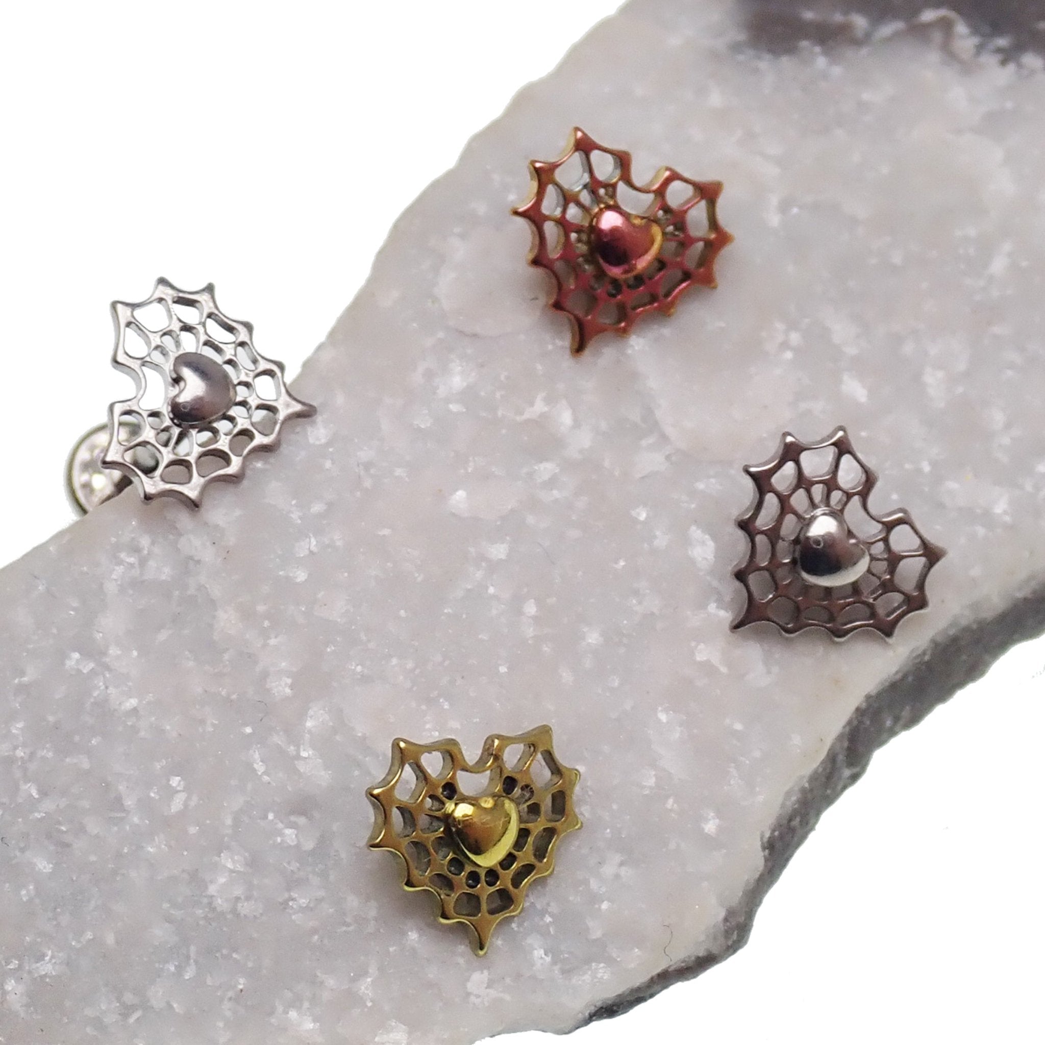 Web Heart Titanium Flatback Piercing 18g, 16g, 14g - Body Clickers Body Jewelry