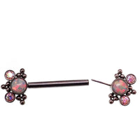 White Opal & CZ Beaded Push Fit Nipple Bar 14g, 16g
