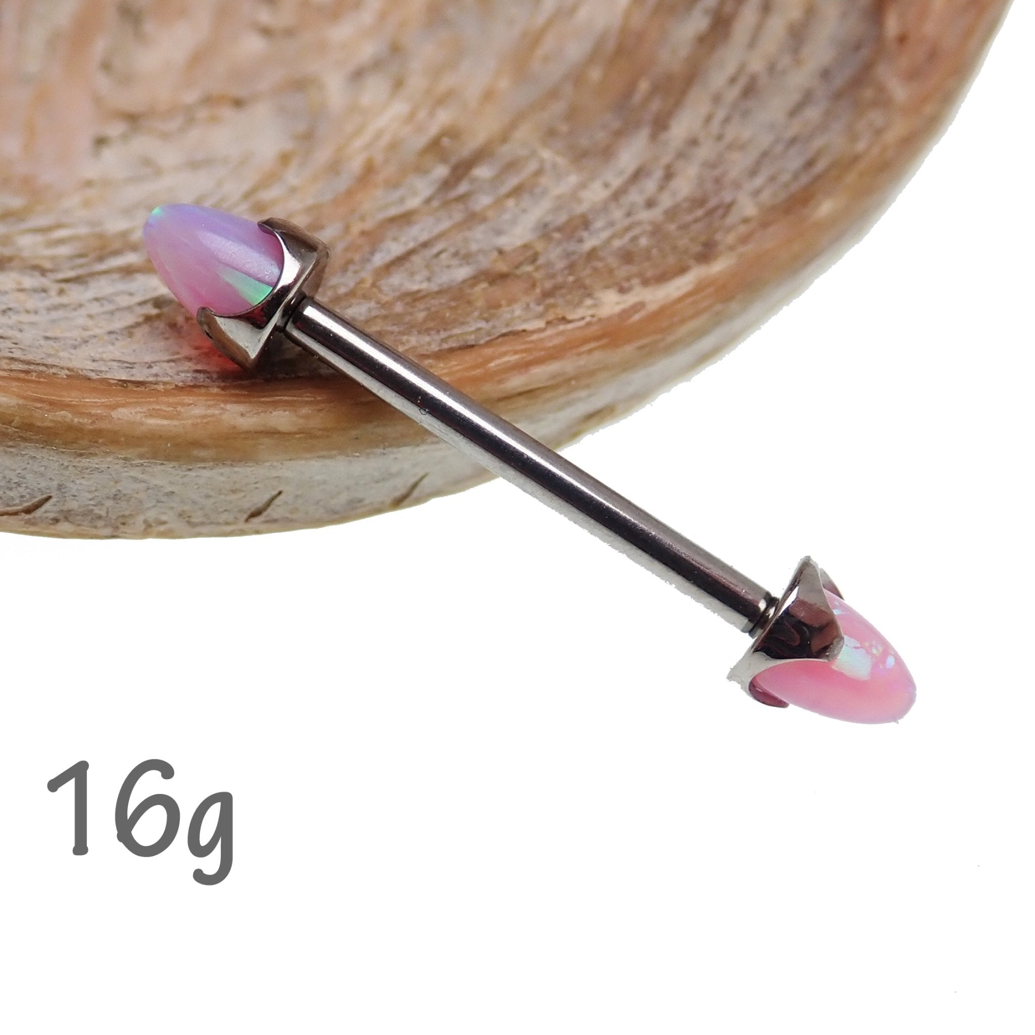 Bubblegum Pink Opal Cone Nipple Bar 16g - Body Clickers Body Jewelry