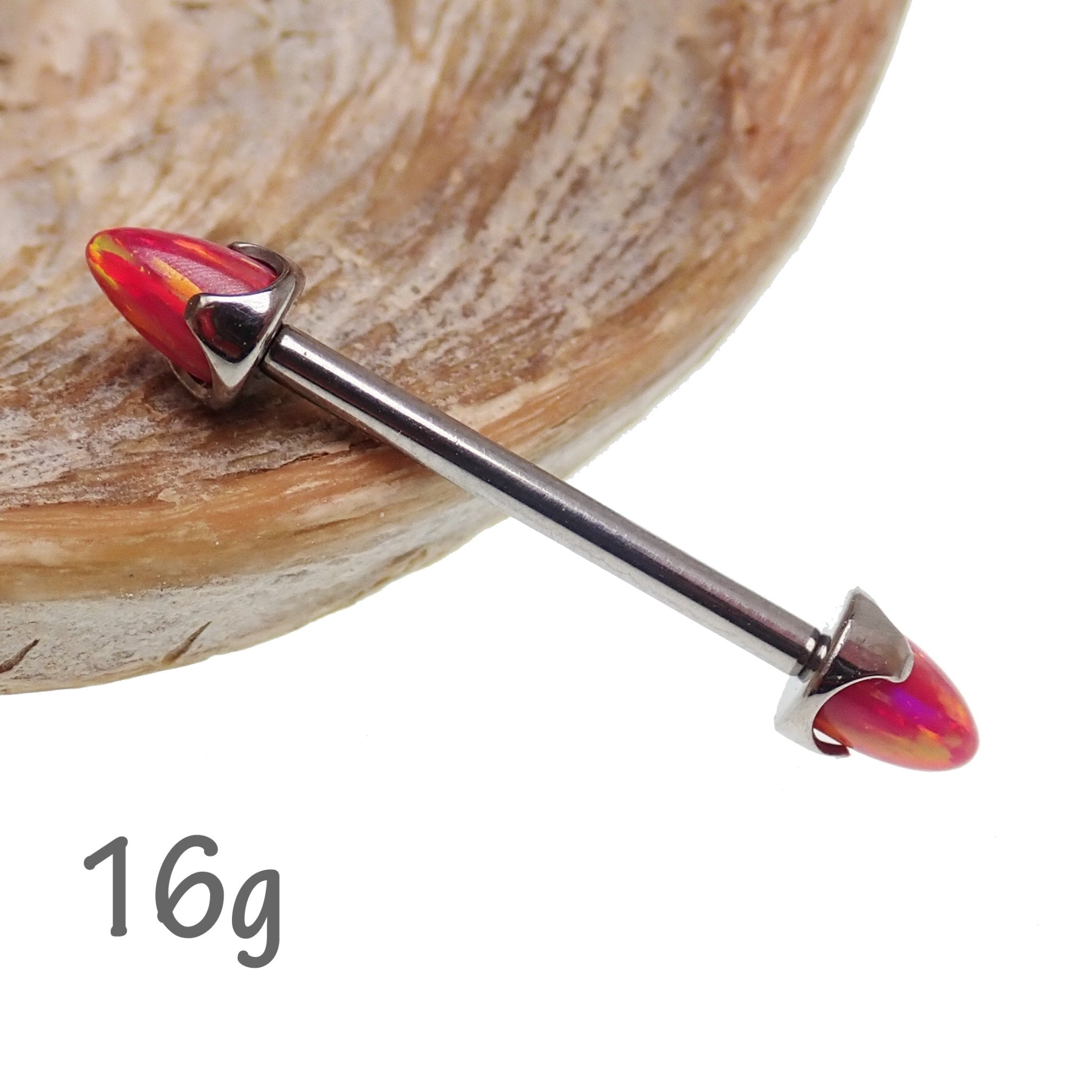 Fire Red Opal Cone Nipple Bar 16g - Body Clickers Body Jewelry