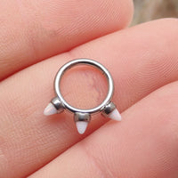 Titanium White Opal Spike Hinged Clicker 16g - Body Clickers Body Jewelry
