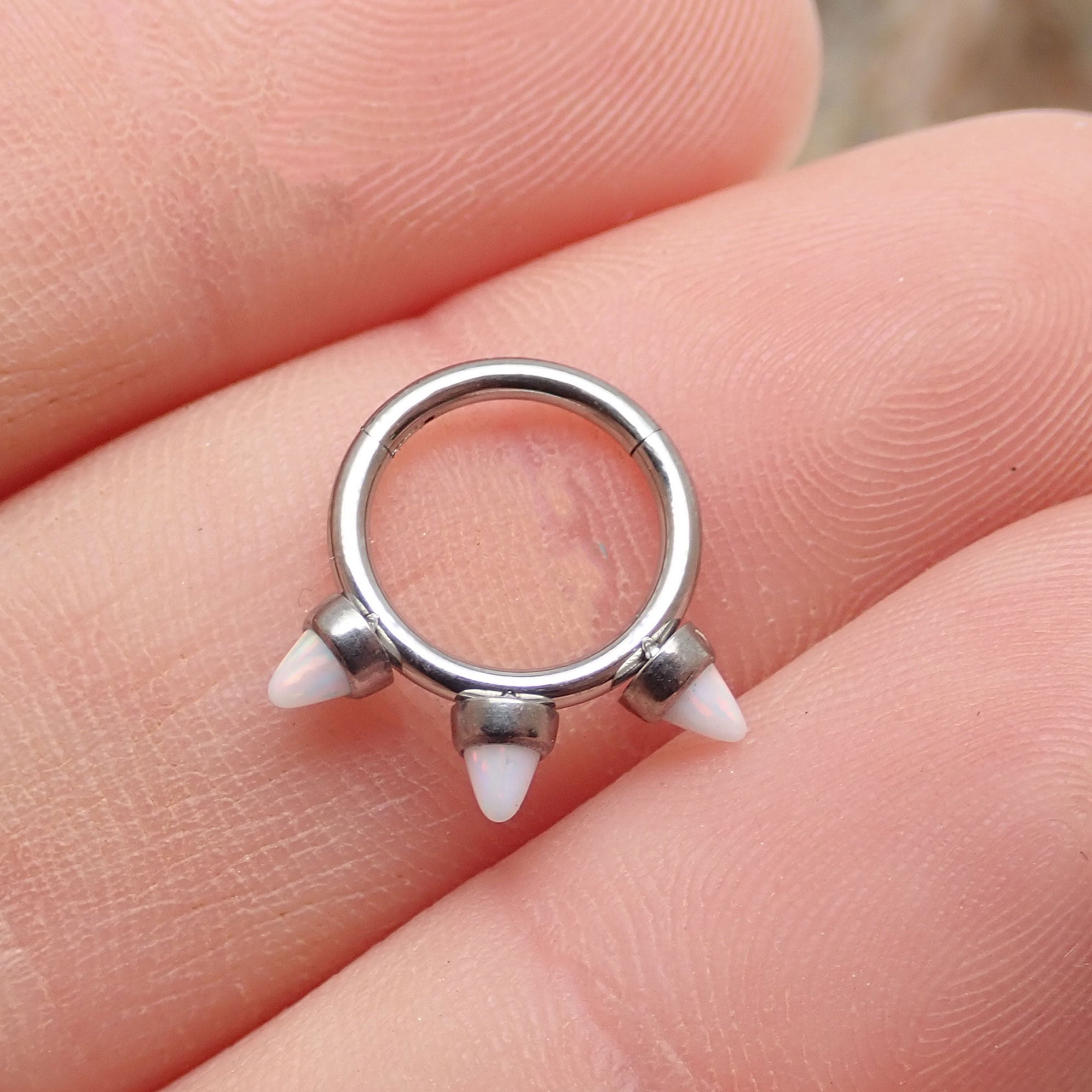 Titanium White Opal Spike Hinged Clicker 16g - Body Clickers Body Jewelry