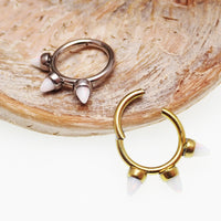 Titanium White Opal Spike Hinged Clicker 16g - Body Clickers Body Jewelry