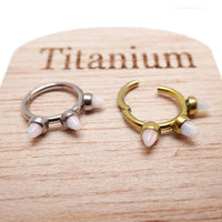 Titanium White Opal Spike Hinged Clicker 16g - Body Clickers Body Jewelry