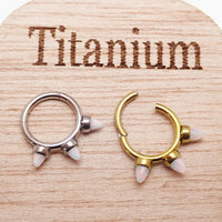Titanium White Opal Spike Hinged Clicker 16g - Body Clickers Body Jewelry