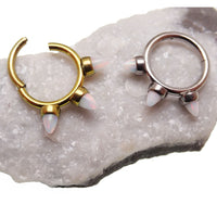 Titanium White Opal Spike Hinged Clicker 16g - Body Clickers Body Jewelry