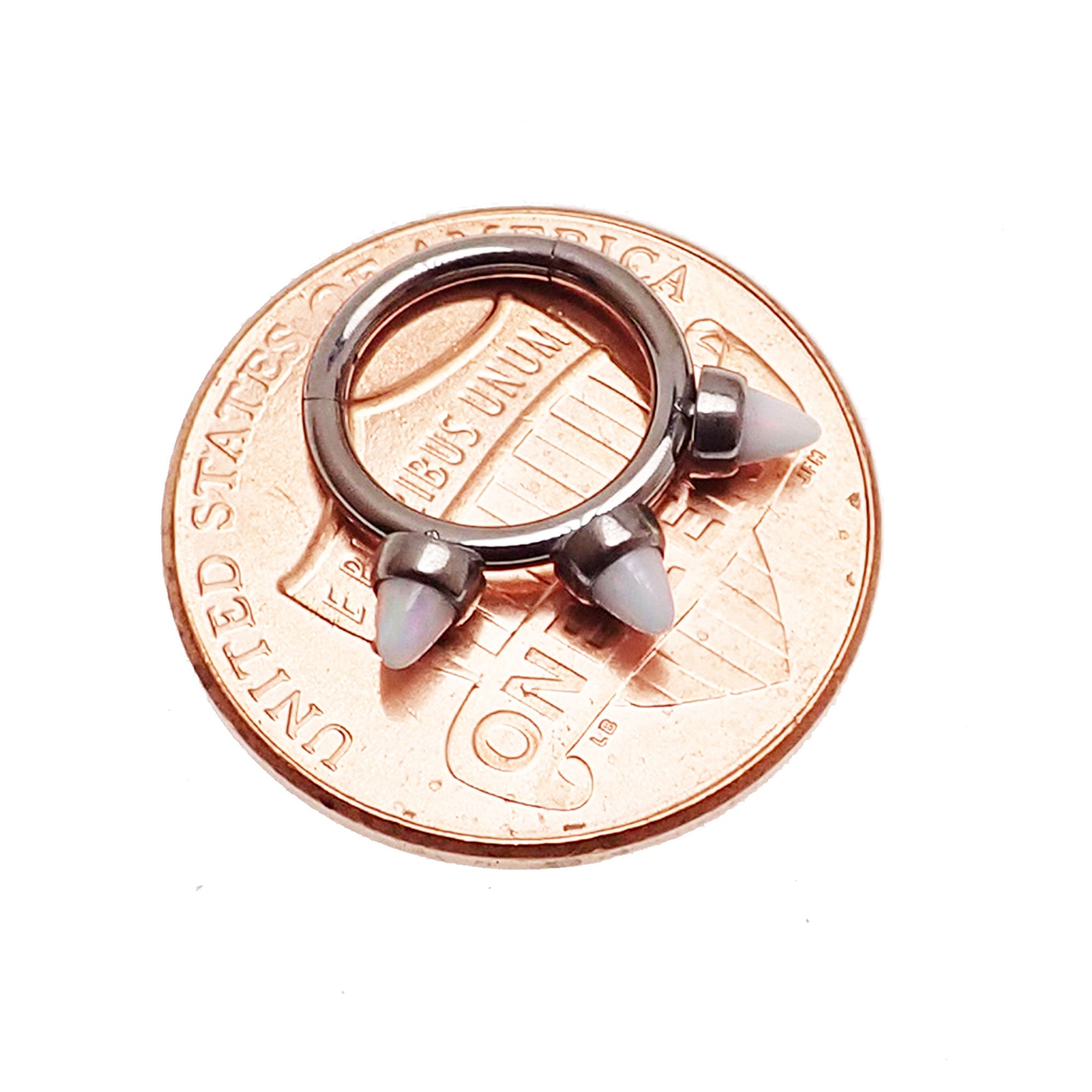 Titanium White Opal Spike Hinged Clicker 16g - Body Clickers Body Jewelry
