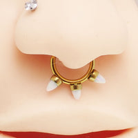 Titanium White Opal Spike Hinged Clicker 16g - Body Clickers Body Jewelry