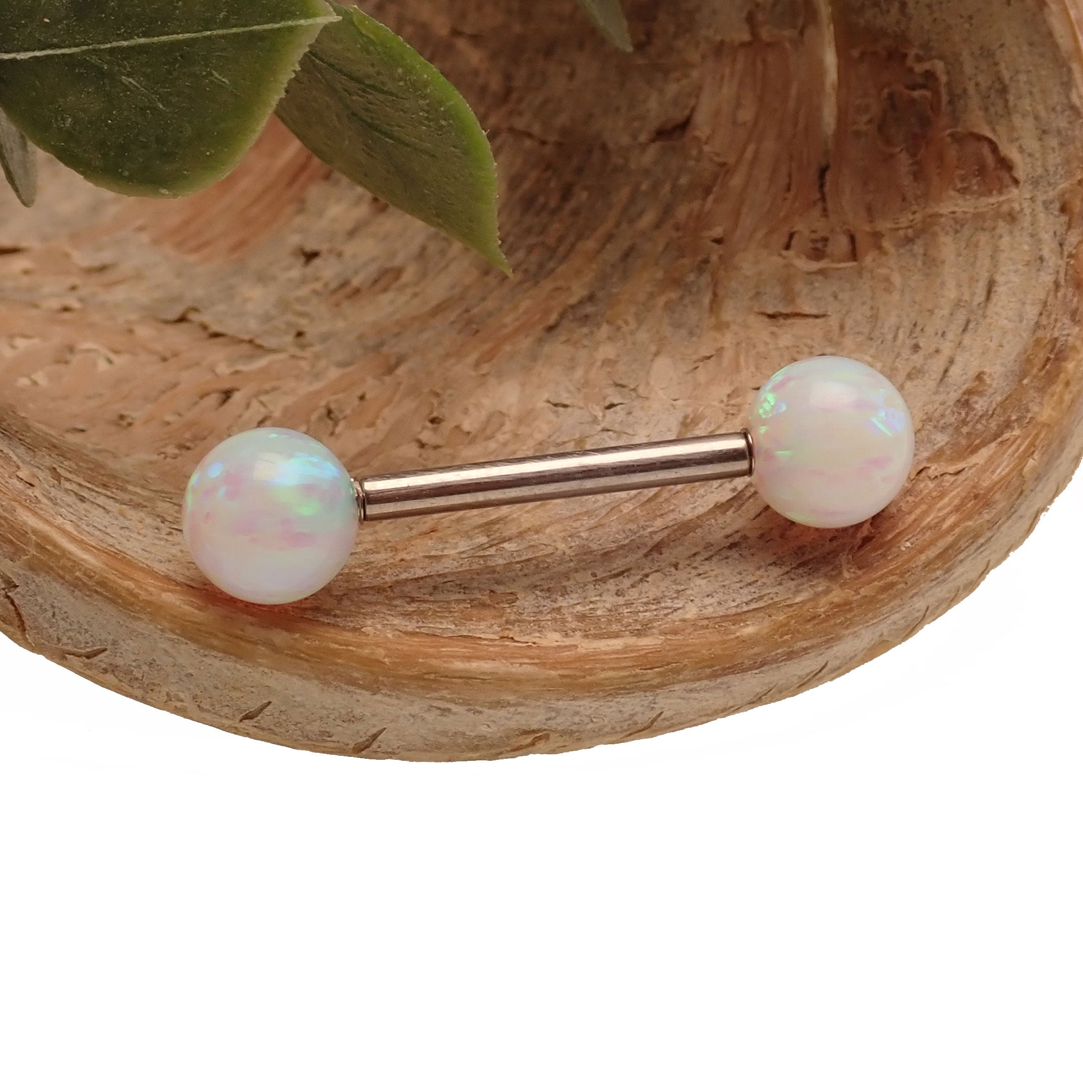 6mm Opalite White fire opals Titanium Nipple Ring 14g & 12g