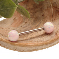 Pink Snow 5mm, 6mm Opal Titanium Nipple Ring 14g, 12g - Body Clickers Body Jewelry