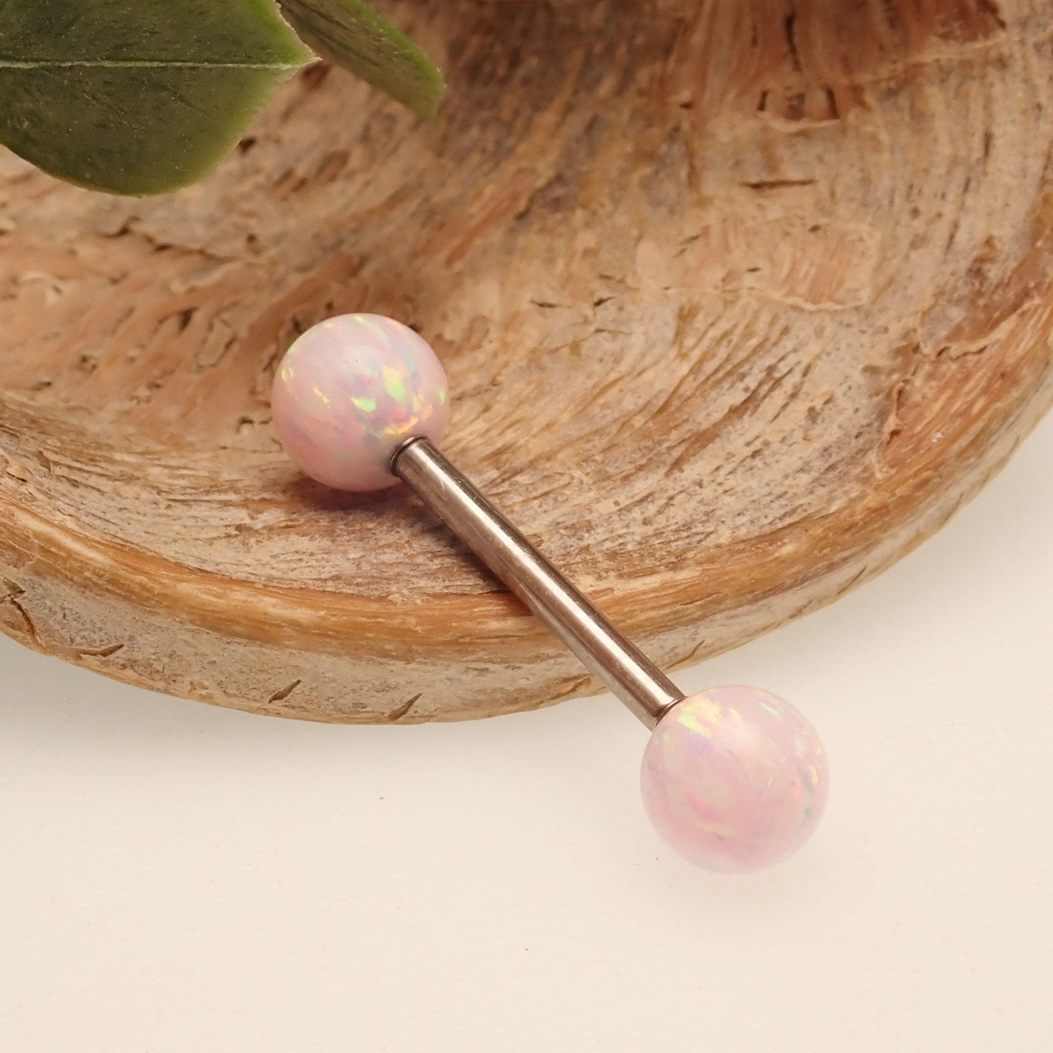 Pink Snow 5mm, 6mm Opal Titanium Nipple Ring 14g, 12g - Body Clickers Body Jewelry