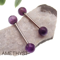 Pair Natural Stone Nipple Piercings Titanium 14g - Body Clickers Body Jewelry