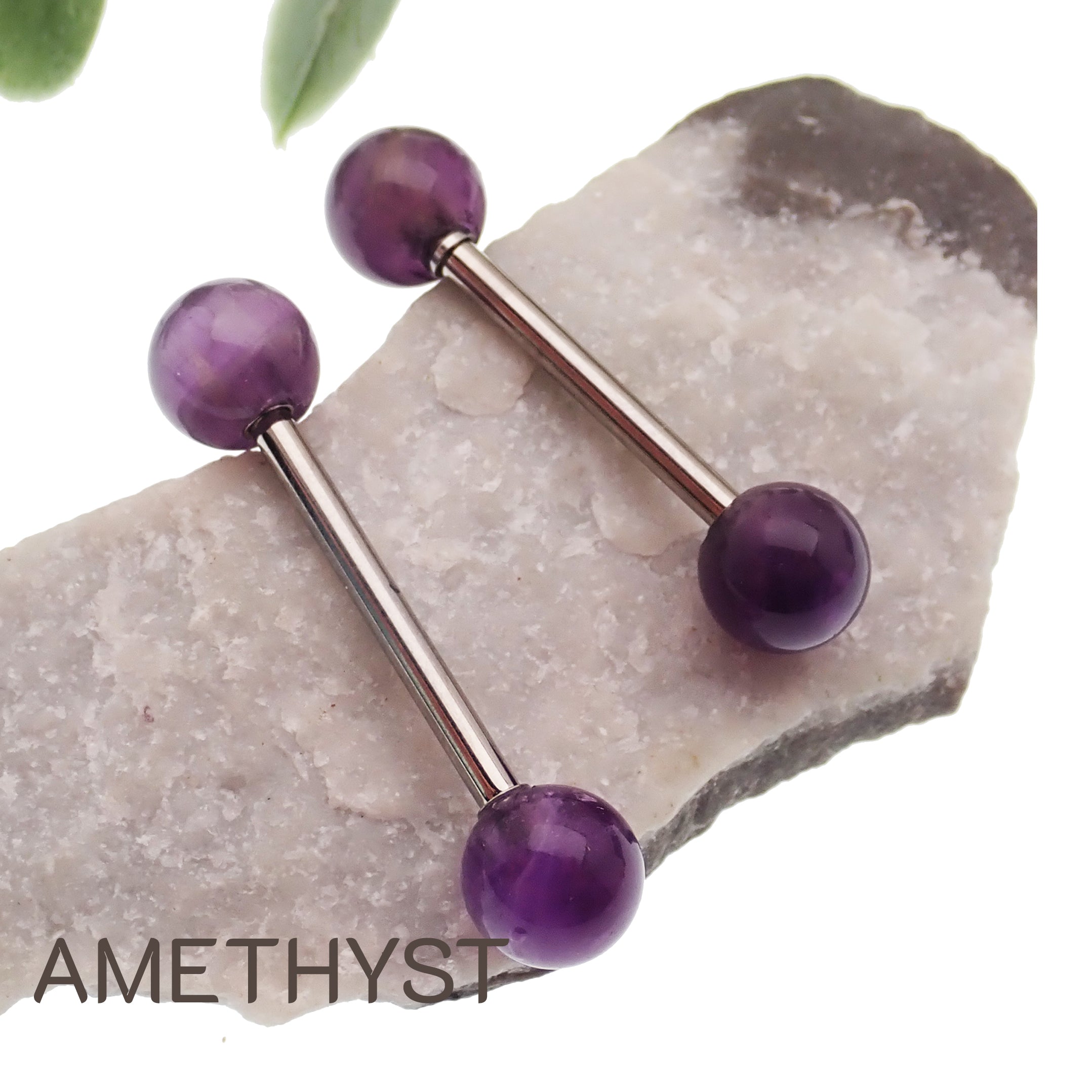 Pair Natural Stone Nipple Piercings Titanium 14g - Body Clickers Body Jewelry