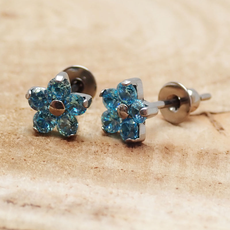 Titanium Flower earrings  Aqua