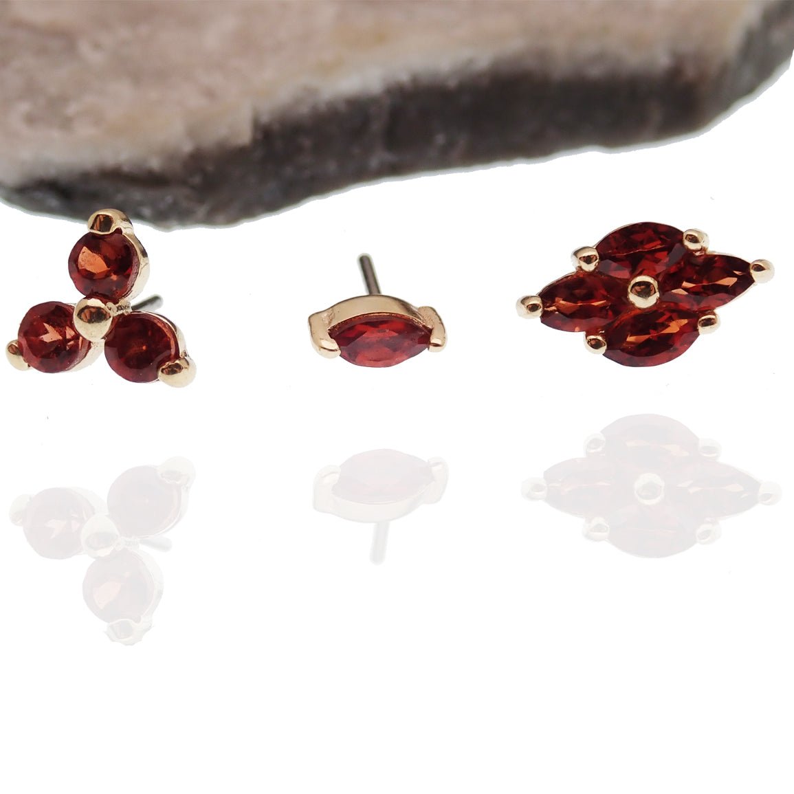 14K Natural stone Garnet Threadless Piercing - Body Clickers Body Jewelry