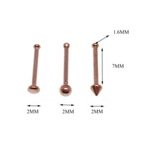 Set of 3 Rose Gold Cone, Ball, Flat Nose Studs 18g