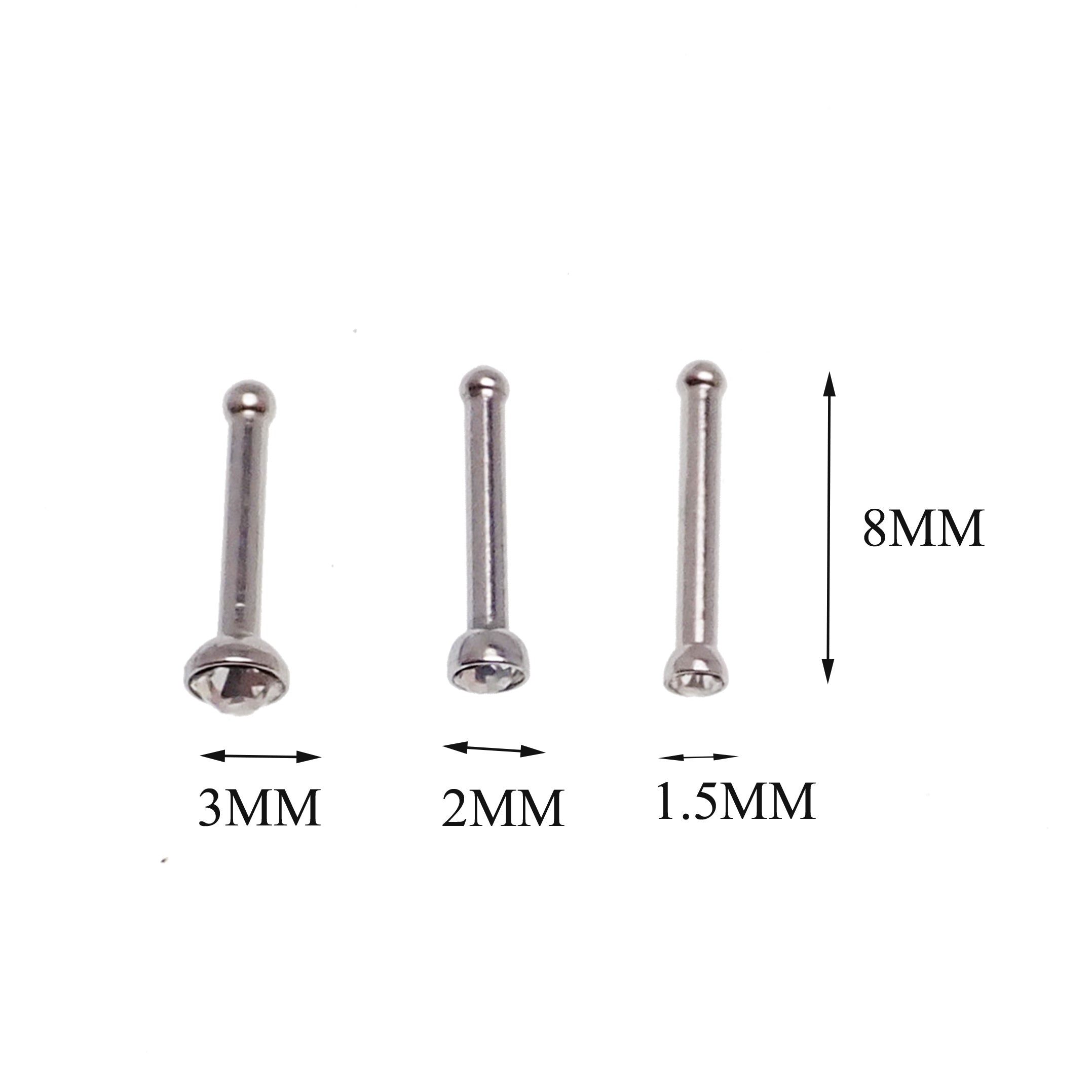 Set of 6 CZ Steel Nose Studs 18g