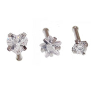 Set of 3 CZ Nose Studs 20g