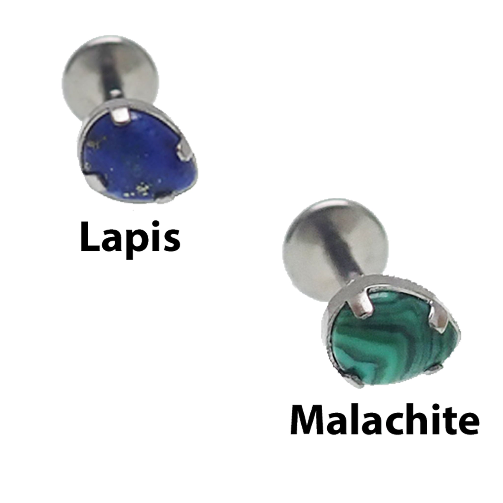Natural Stone Teardrop Push Fit Titanium Flatback - Body Clickers Body Jewelry