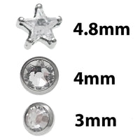 3 Set Full Clear CZ Star & Round CZ Titanium Flatback Piercing 18g, 16g, 14g - Body Clickers Body Jewelry