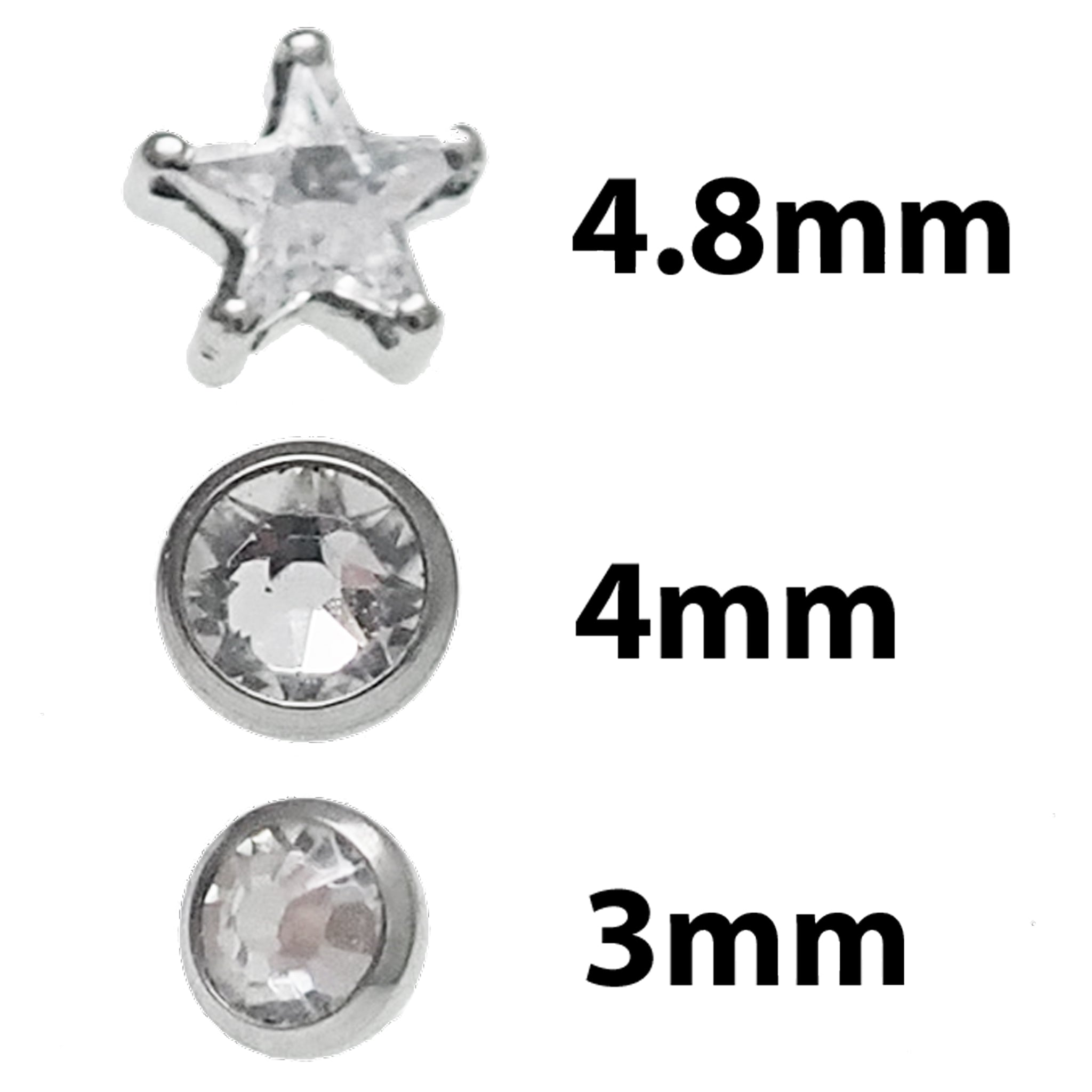 3 Set Full Clear CZ Star & Round CZ Titanium Flatback Piercing 18g, 16g, 14g - Body Clickers Body Jewelry