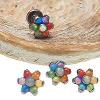 Mixed Opal Rainbow Flower Titanium Flatback Piercing 14g - Body Clickers Body Jewelry