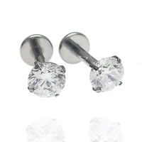 Pair of Clear CZ Crystal Push Fit Titanium Earrings 20g, 18g, 16g, 14g - Body Clickers Body Jewelry