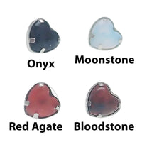 Natural Stone Heart Push Fit Titanium Flatback Piercing 20g, 18g, 16g, 14g - Body Clickers Body Jewelry