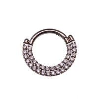 Steel Double - Row CZ Inlaid Clicker 16g - Body Clickers Body Jewelry