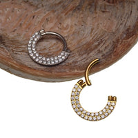 Double - Row CZ Inlaid Clicker 16g - Body Clickers Body Jewelry