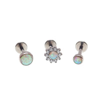 3 - Set Opalite Peach & CZ Flower & Round Push Fit Flatblack 14g, 16g, 18g, 20g - Body Clickers Body Jewelry
