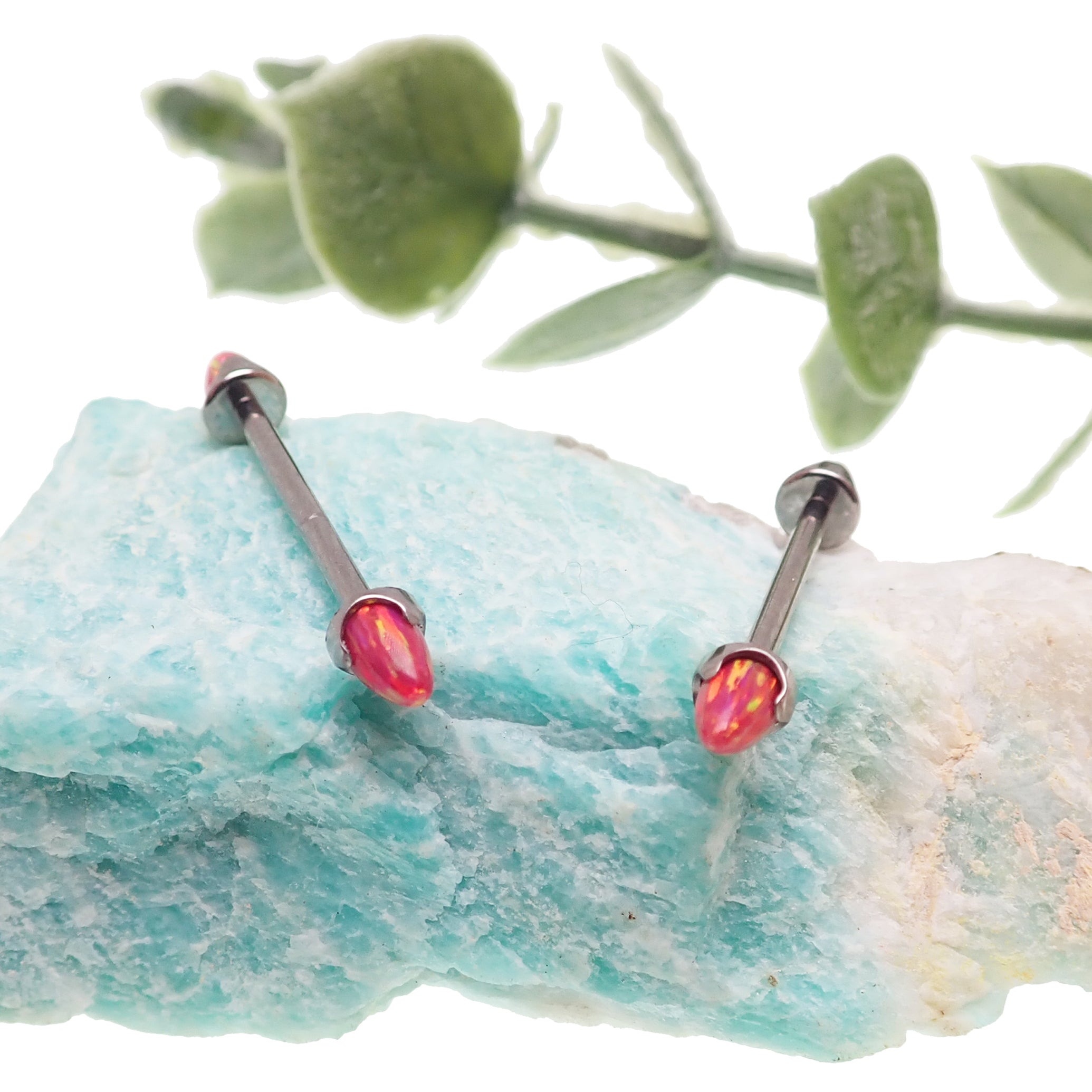 Fire Red Opal Cone Nipple Bar 16g - Body Clickers Body Jewelry