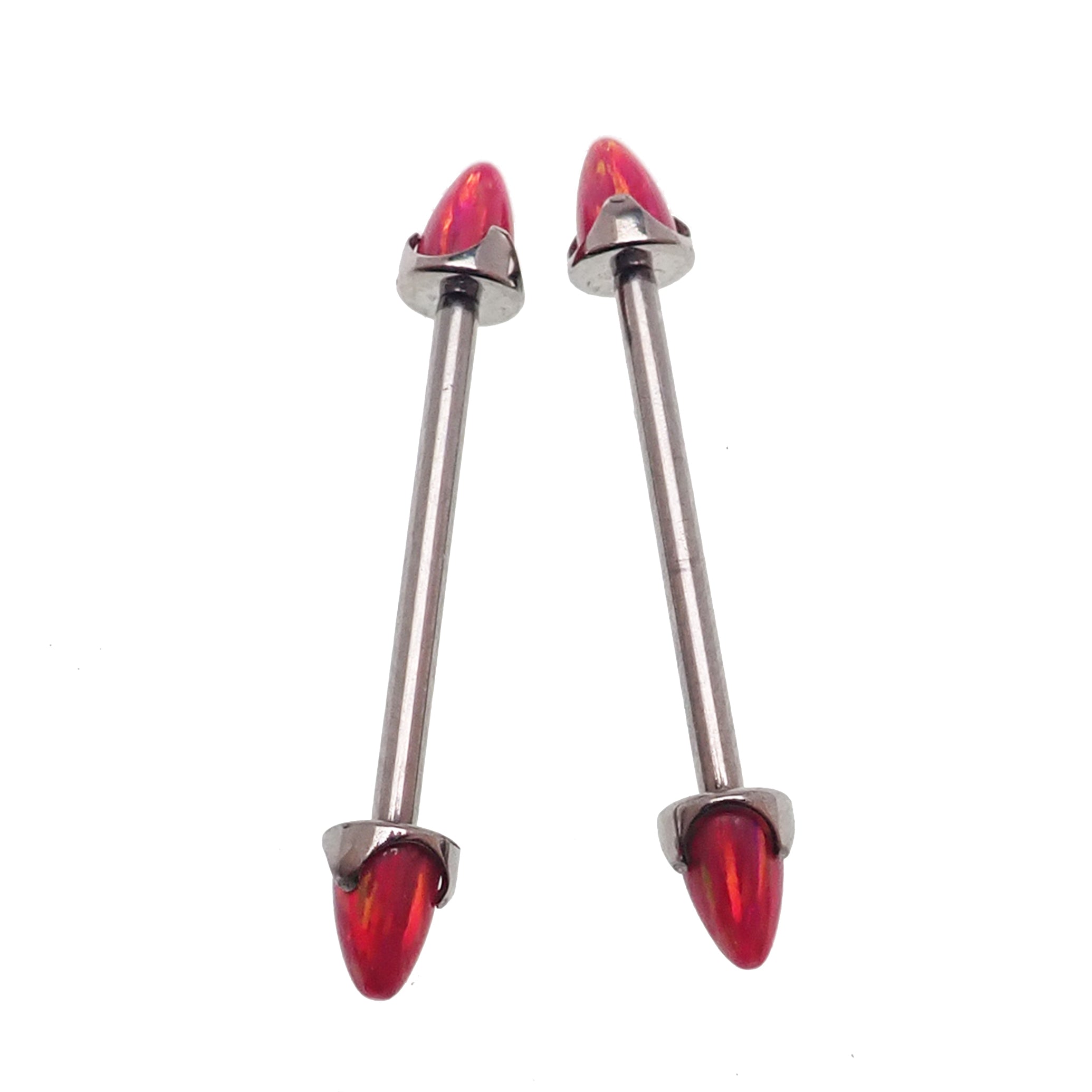 Fire Red Opal Cone Nipple Bar 16g - Body Clickers Body Jewelry