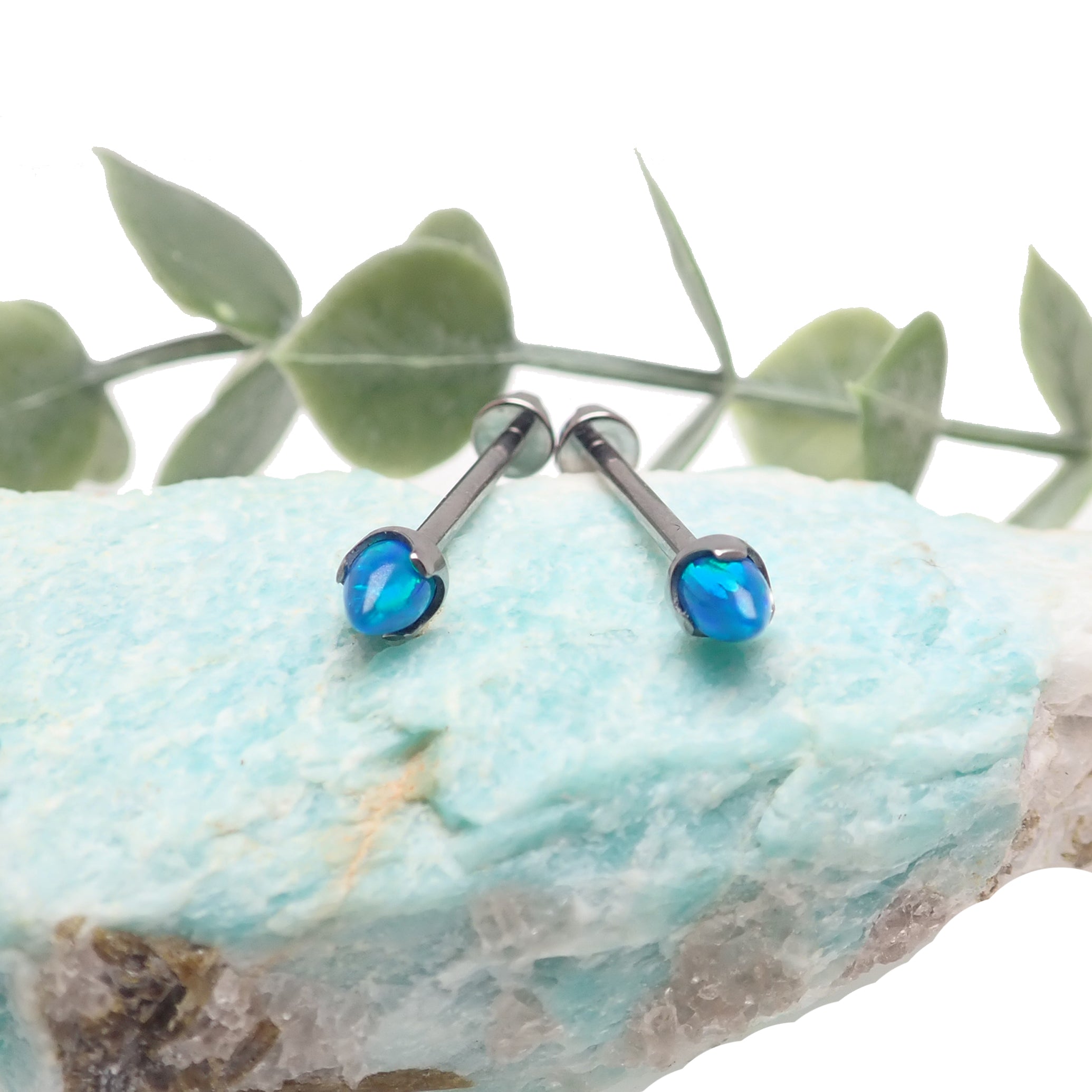Peacock Blue Opal Cone Nipple Bar 16g - Body Clickers Body Jewelry